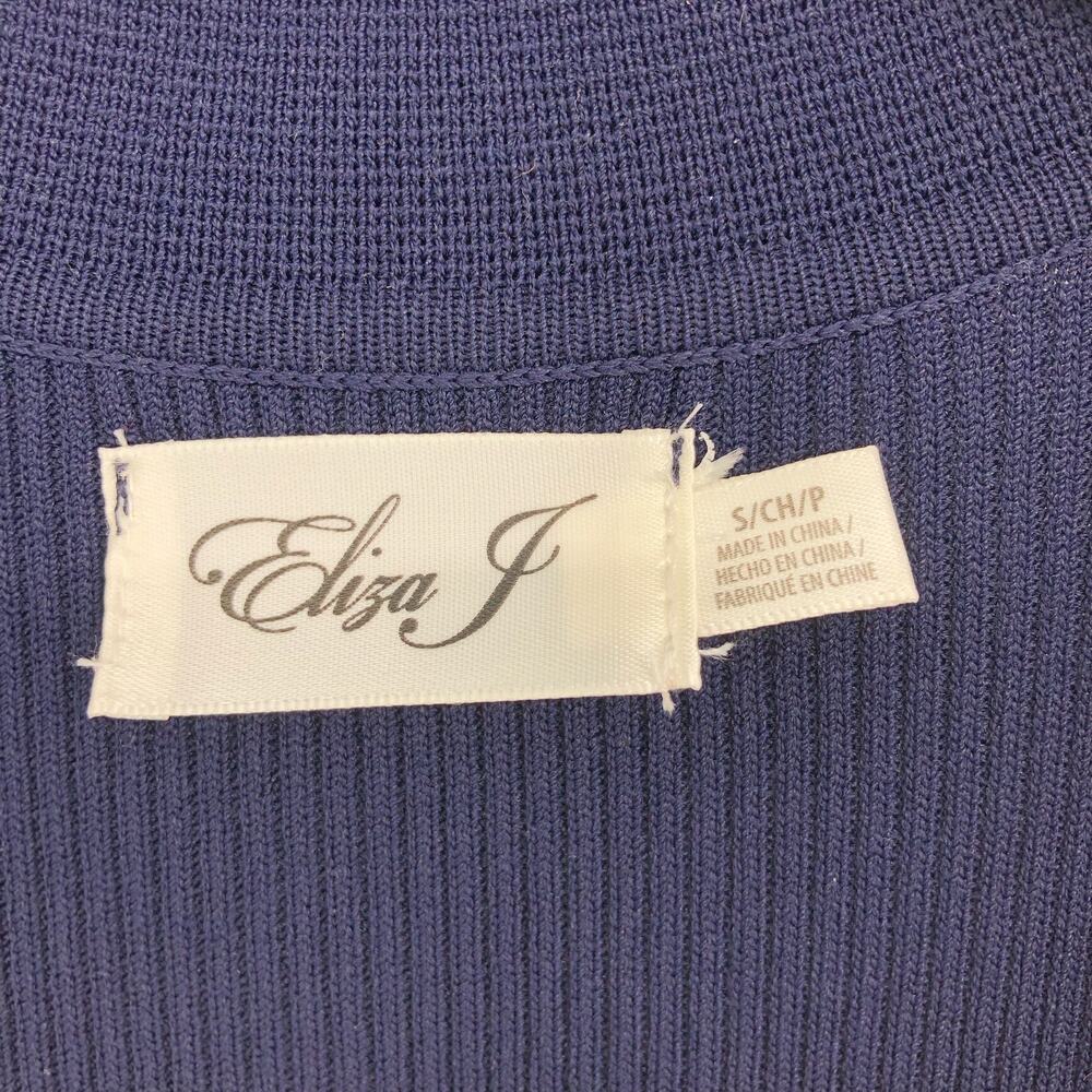 Eliza J Womens Fit & Flare Dress Small Navy Blue Ribbed Knit Johnny Collar NWT - Picture 9 of 14